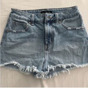 Sincerely Jules Blue Jean Shorts Distressed Raw-Edge